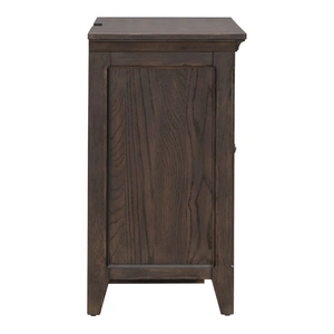 Liberty Furniture Paradise Valley Wood Bedside Chest w/Charging Station & 2 Doors, Saddle Brown