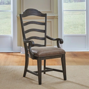 Liberty Furniture Paradise Valley Leatherette/Wood Ladder Back Arm Chair, Saddle Brown (Set of 2)