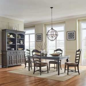 Liberty Furniture Paradise Valley Trestle Dining Set | Extendable Oak, Saddle Brown