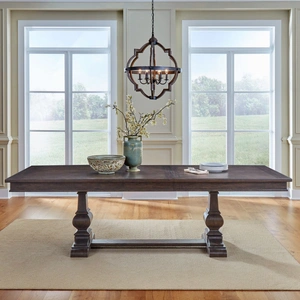 Liberty Furniture Paradise Valley Rectangular Wood Extendable Trestle Dining Table, Saddle Brown