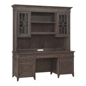 Liberty Furniture Paradise Valley Wood/Glass Executive Credenza & Hutch w/7 Drawers & 2 Doors, Saddle Brown