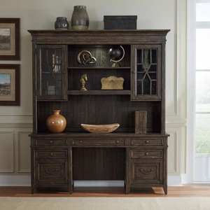 Liberty Furniture Paradise Valley Wood/Glass Executive Credenza & Hutch w/7 Drawers & 2 Doors, Saddle Brown