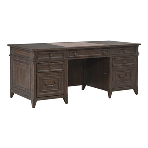 Liberty Furniture Paradise Valley Rectangular Wood Executive Desk w/7 Drawers, Saddle Brown