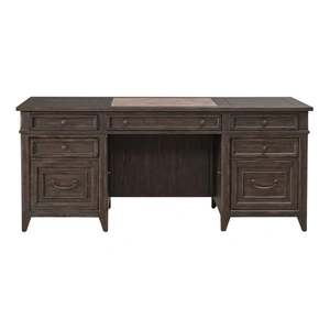 Liberty Furniture Paradise Valley Rectangular Wood Executive Desk w/7 Drawers, Saddle Brown