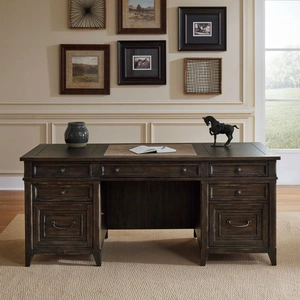 Liberty Furniture Paradise Valley Rectangular Wood Executive Desk w/7 Drawers, Saddle Brown