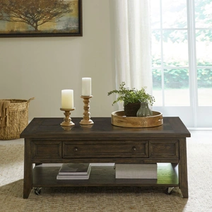 Liberty Furniture Paradise Valley Rectangular Wood Cocktail Table w/Drawer, Saddle Brown