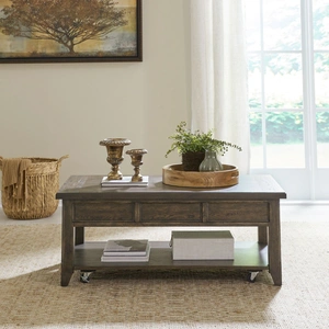 Liberty Furniture Paradise Valley Rectangular Wood Lift Top Cocktail Table, Saddle Brown