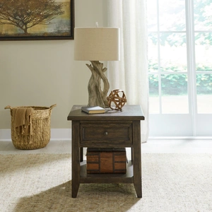 Liberty Furniture Paradise Valley Rectangular Wood End Table w/Drawer, Saddle Brown