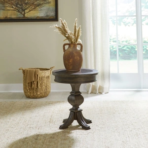 Liberty Furniture Paradise Valley Round Wood Chairside Table, Saddle Brown