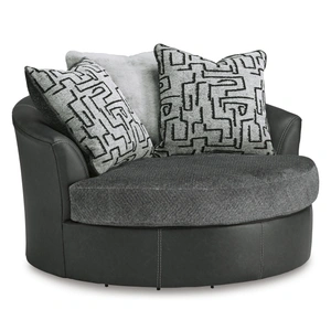 Ashley Furniture Brixley Pier Polyester/Faux Leather Oversized Swivel Accent Chair, Graphite
