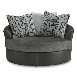 Ashley Furniture Brixley Pier Polyester/Faux Leather Oversized Swivel Accent Chair, Graphite