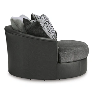 Ashley Furniture Brixley Pier Polyester/Faux Leather Oversized Swivel Accent Chair, Graphite