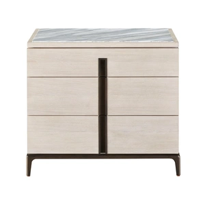 Universal Furniture Maren Wood/Metal Stone Top Nightstand w/3 Drawers, Silver Lining