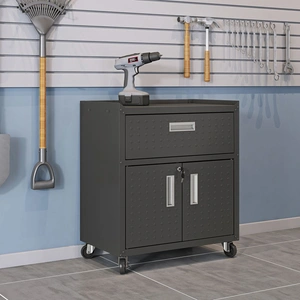 Manhattan Comfort Fortress Textured Metal 31.5-inch Garage Mobile Cabinet w/1 Full Extension Drawer & 2 Adjustable Shelves