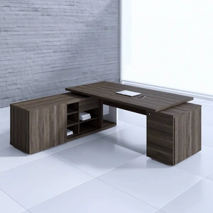 MDD Office Furniture Mito Executive Desk w/Managerial Side Storage, Pedestal & Gloss Panel