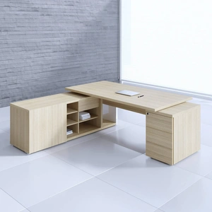 MDD Office Furniture Mito Executive Desk w/Managerial Side Storage, Pedestal & Gloss Panel