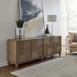 Liberty Furniture Serenity Wood 82-Inch Accent TV Console w/4 Doors, Burnished Beige