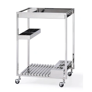Chintaly Imports 3030-TC Contemporary All Metal Tea Cart, Polished Stainless Steel