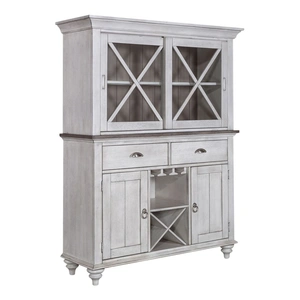 Liberty Furniture Ocean Isle Wood,Glass Hutch & Buffet w/2 Drawers & 4 Doors, Antique White & Weathered Pine