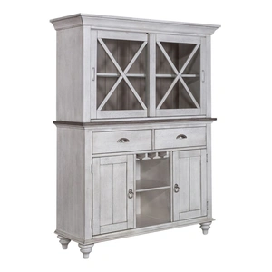Liberty Furniture Ocean Isle Wood,Glass Hutch & Buffet w/2 Drawers & 4 Doors, Antique White & Weathered Pine
