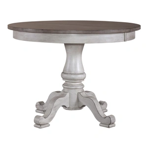 Liberty Furniture Ocean Isle Round Wood Extendable Dining Table, Antique White & Weathered Pine