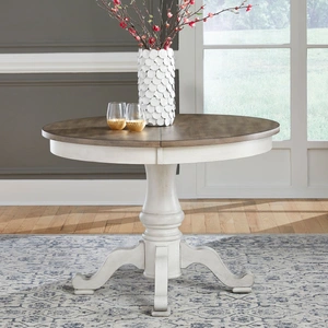 Liberty Furniture Ocean Isle Round Wood Extendable Dining Table, Antique White & Weathered Pine