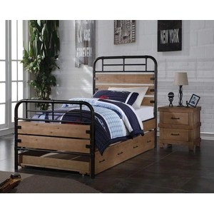 ACME Adams Youth Wood/Metal Bed, Twin Size, Antique Oak/Gunmetal