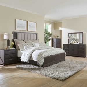 Liberty Furniture Modern Edge Upholstered Bedroom Set | Caffe Finish, Caffe