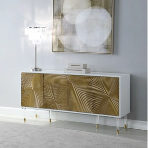 Meridian Furniture Bellissimo 4-Door Wood Veneer Sideboard, White/Gold