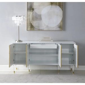 Meridian Furniture Bellissimo 4-Door Wood Veneer Sideboard, White/Gold