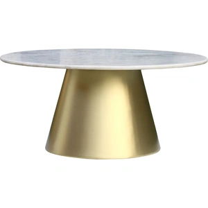 Meridian Furniture Sorrento 36-inch Round Marble Coffee Table with Brushed Gold Metal Base, White