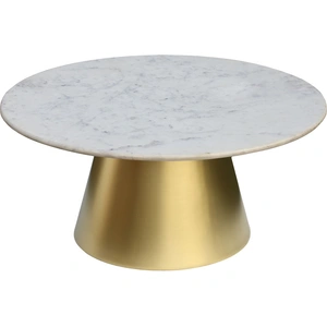 Meridian Furniture Sorrento 36-inch Round Marble Coffee Table with Brushed Gold Metal Base, White