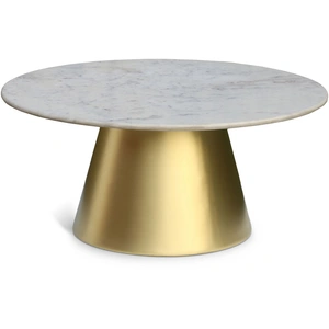 Meridian Furniture Sorrento 36-inch Round Marble Coffee Table with Brushed Gold Metal Base, White