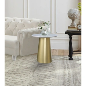 Meridian Furniture Sorrento 20-inch Round Marble End Table with Brushed Gold Metal Base, White