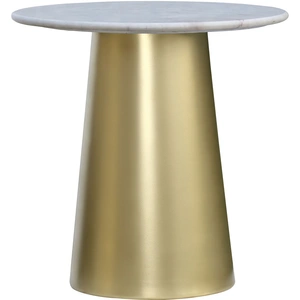 Meridian Furniture Sorrento 20-inch Round Marble End Table with Brushed Gold Metal Base, White