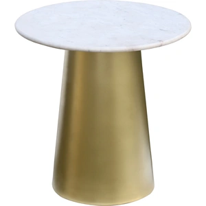 Meridian Furniture Sorrento 20-inch Round Marble End Table with Brushed Gold Metal Base, White