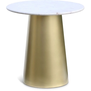 Meridian Furniture Sorrento 20-inch Round Marble End Table with Brushed Gold Metal Base, White