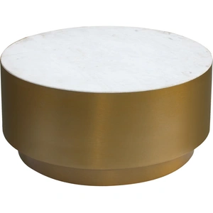 Meridian Furniture Presley 36-inch Round Marble Coffee Table with Brushed Gold Metal Base, White