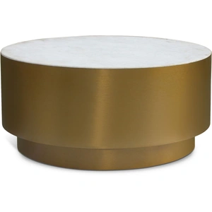 Meridian Furniture Presley 36-inch Round Marble Coffee Table with Brushed Gold Metal Base, White