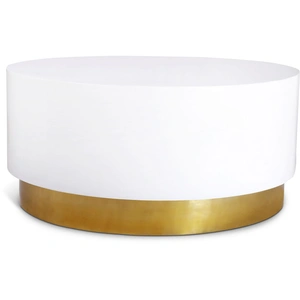 Meridian Furniture Deco 36-inch Round Metal Coffee Table with Gold Base, White
