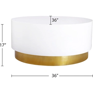 Meridian Furniture Deco 36-inch Round Metal Coffee Table with Gold Base, White