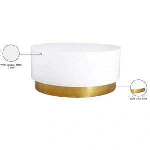 Meridian Furniture Deco 36-inch Round Metal Coffee Table with Gold Base, White