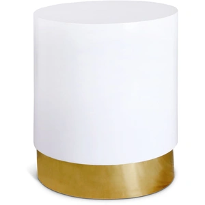 Meridian Furniture Deco 36-inch Round Metal Lacquer End Table with Gold Metal Base, White