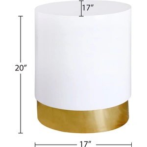 Meridian Furniture Deco 36-inch Round Metal Lacquer End Table with Gold Metal Base, White