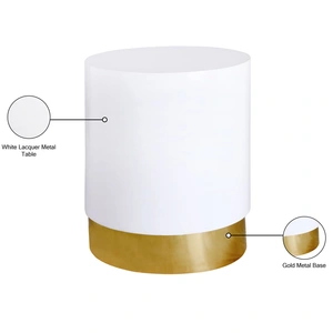 Meridian Furniture Deco 36-inch Round Metal Lacquer End Table with Gold Metal Base, White
