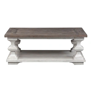 Liberty Furniture Sedona Rustic Distressed Wood Cocktail Table Set - White & Gravel, Heavy Distressed White & Gravel