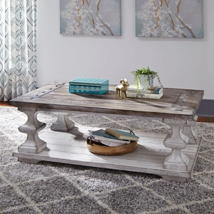 Liberty Furniture Sedona Rectangular Wood Cocktail Table, Heavy Distressed White & Gravel
