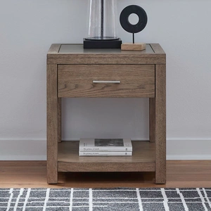 Liberty Furniture Corso Rectangular Faux Concrete/Wood End Table w/Drawer, Natural & Concrete
