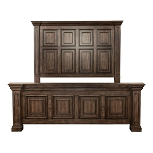 Liberty Furniture Big Valley Rustic Wood Mansion Panel Bed | Brownstone Finish, Brownstone & Heavy Distressing