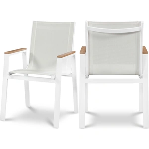 Meridian Furniture Nizuc Outdoor Patio Mesh Waterproof Fabric Dining Arm Chair with Aluminum Frame (Set of 2)